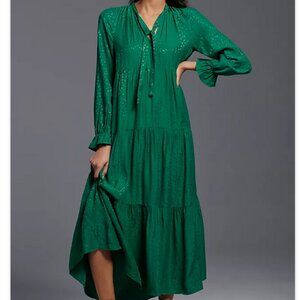 Maeve Wendy Tiered Emerald Green Maxi Dress Size Small